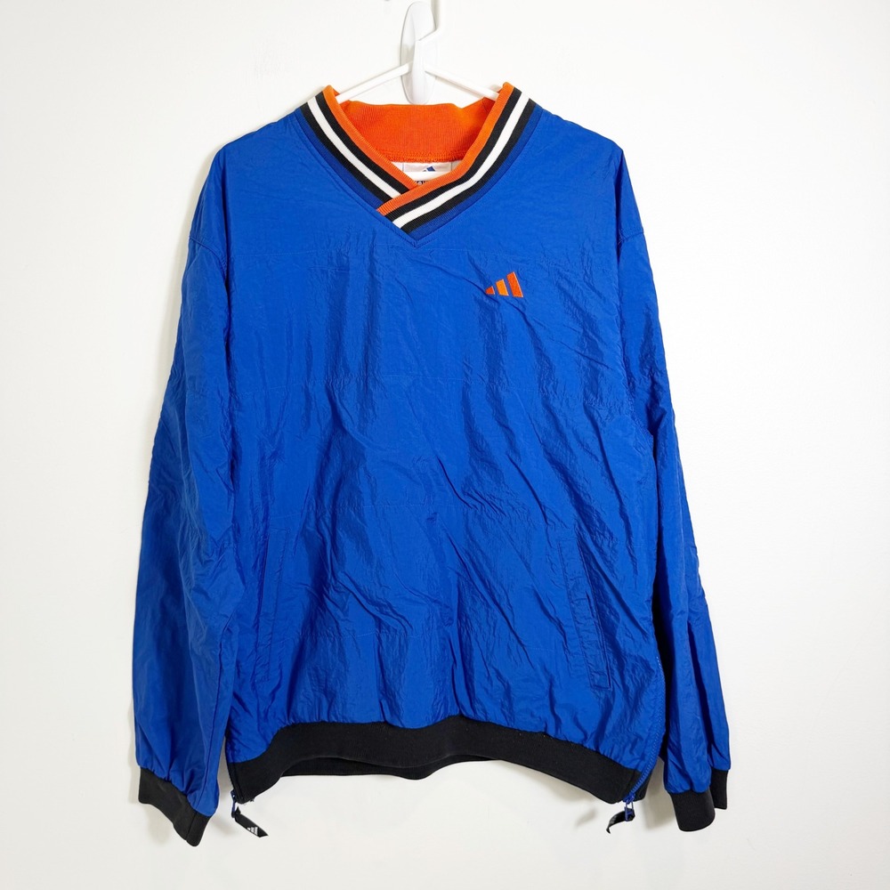 VTG Adidas New York Knicks Windbreaker Pullover Mens Small Blue Orange V-Neck